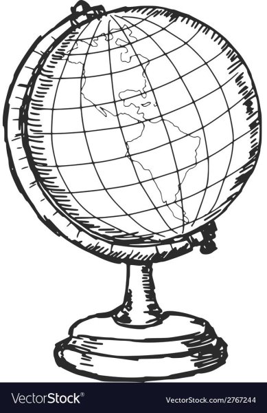 Глобус нарисованный черно белый