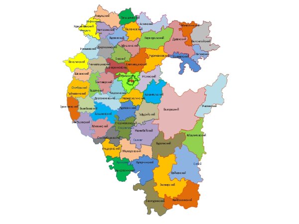 Карта Башкортостана с районами