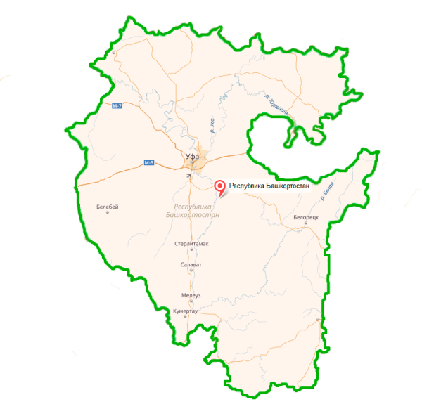 Белебей на карте Башкортостана