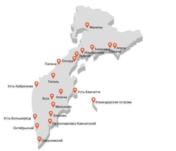 Населённые пункты Камчатского края карта