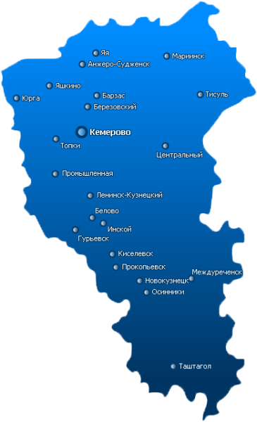 Карта Кемеровской области с городами