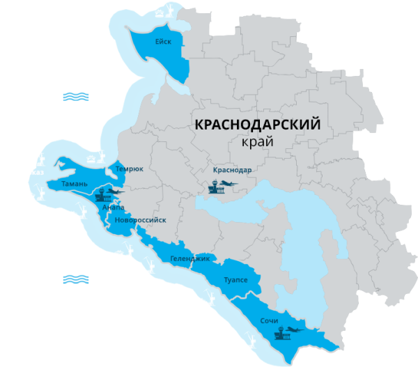 Карта Краснодарского края очертания