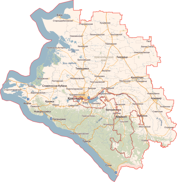 Карта Краснодарского края контур
