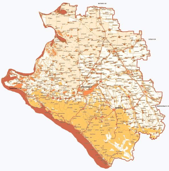 Карта Краснодарского края подробная