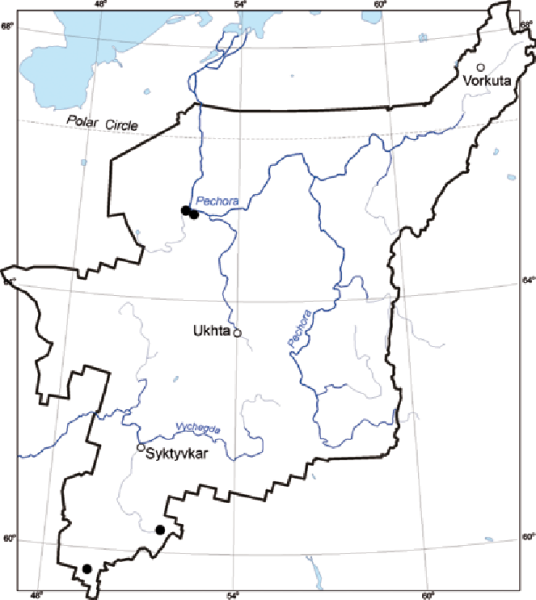 Карта рек Коми Респ