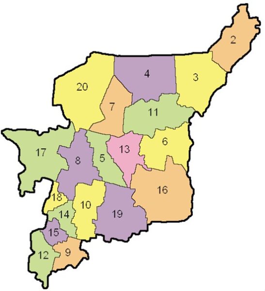 Карта Республики Коми по районам