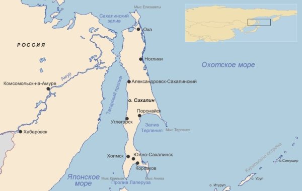 Полуостров Сахалин на карте