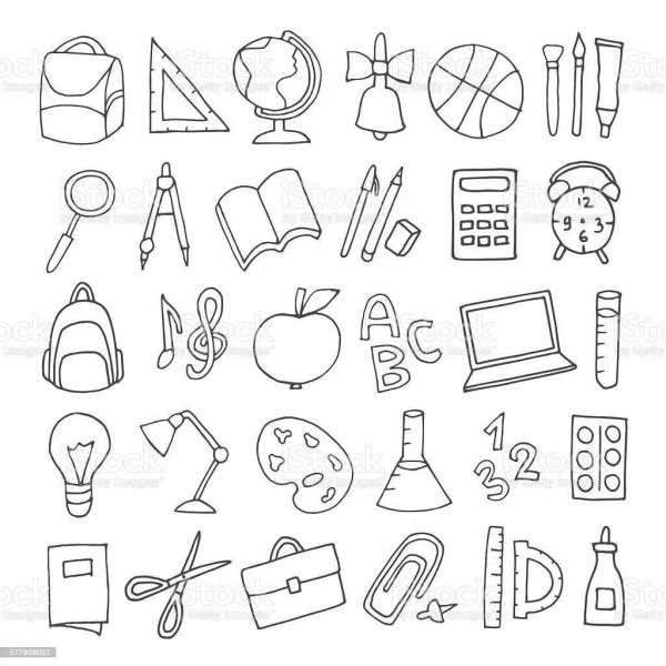 Маленькие рисунки школьных принадлежностей