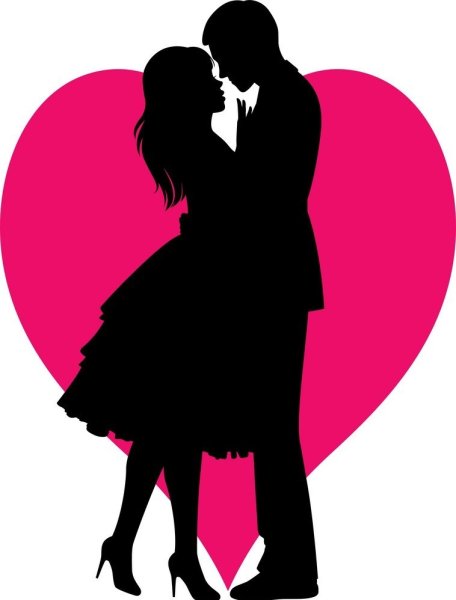 Силуэт влюбленной пары на фоне сердца
