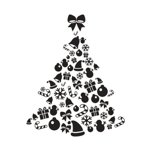 Новогодняя елка вектор черно белый