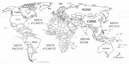 Политическая карта мира черно белая