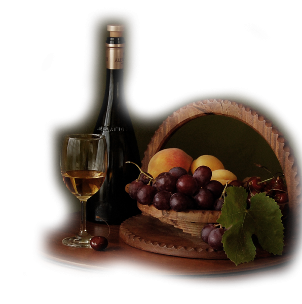 Вино и фрукты на прозрачном фоне