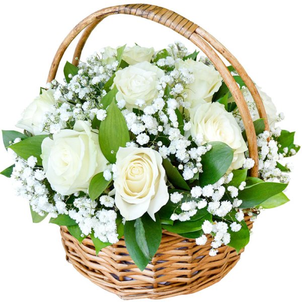 Корзина белых роз