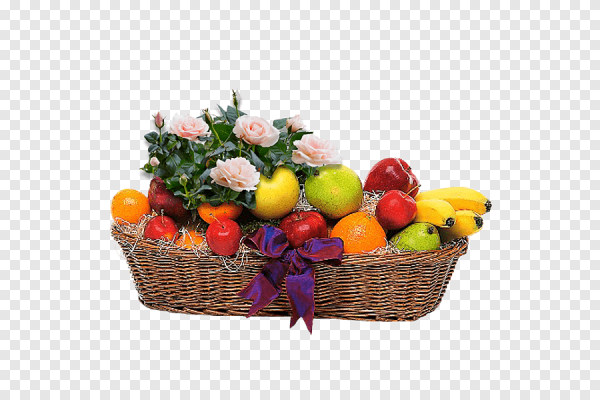 Корзина с фруктами и цветами на прозрачном фоне