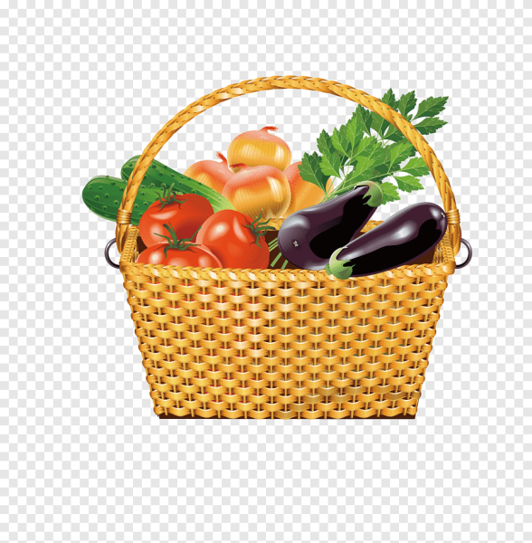 Корзина с фруктами и овощами на прозрачном фоне