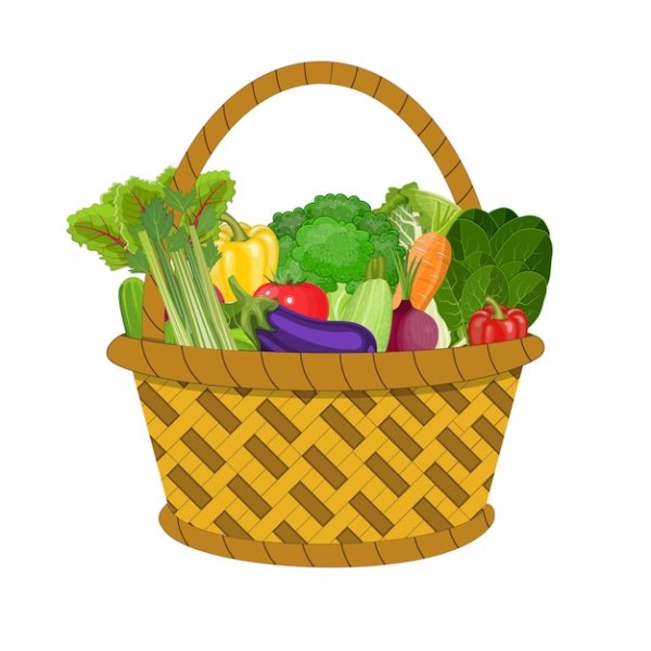 Корзинка с овощами для детей на прозрачном фоне