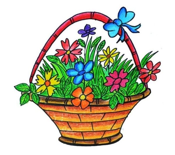 Рисование цветы в корзинке