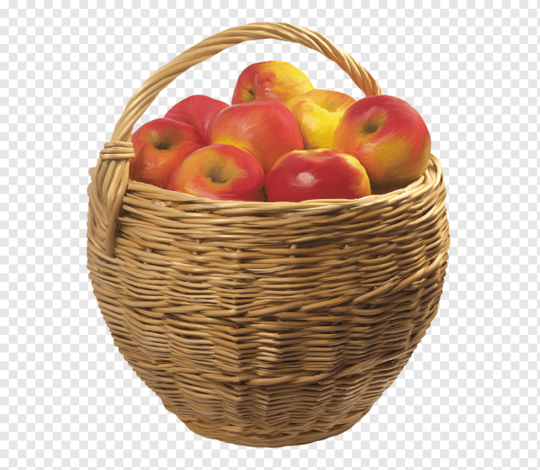 Корзина с яблоками на прозрачном фоне