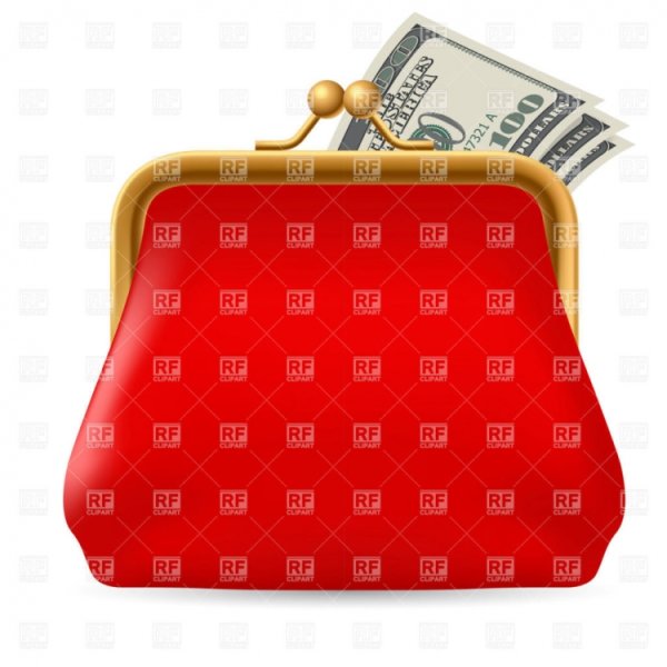 Красный кошелек с монетами