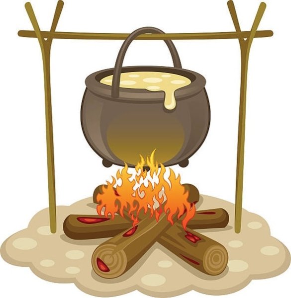 Котелок на костре вектор