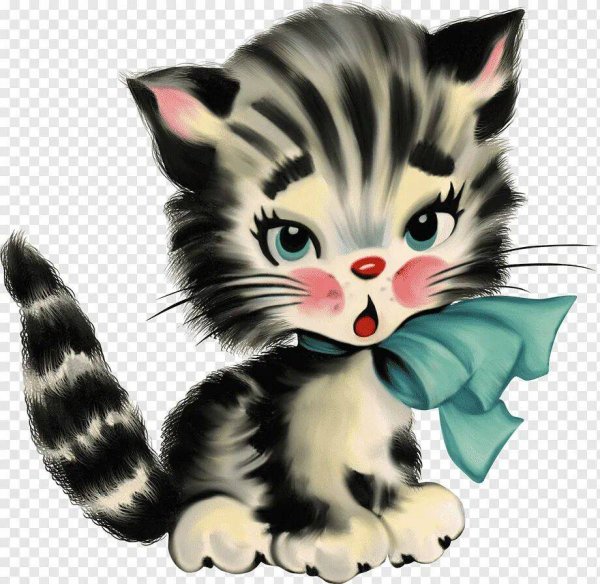 Мультяшный котенок на прозрачном фоне