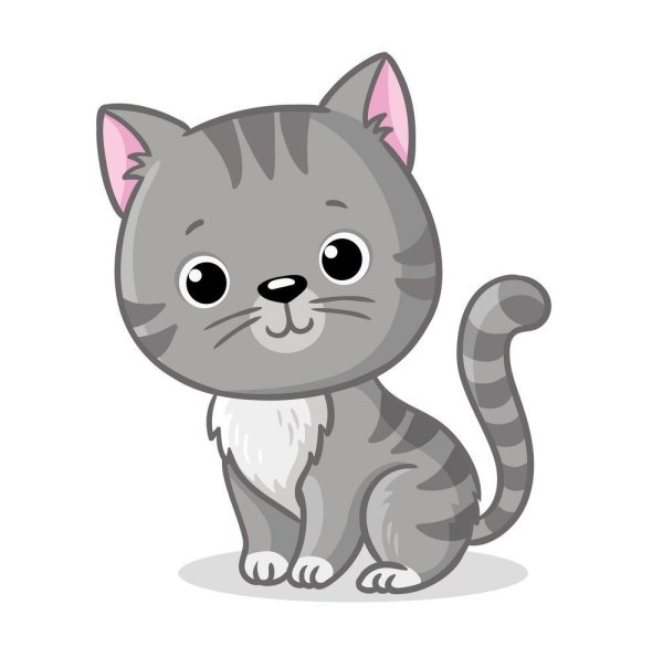 Котенок на белом фоне мультяшный
