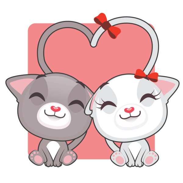 Котик с сердечком на белом фоне