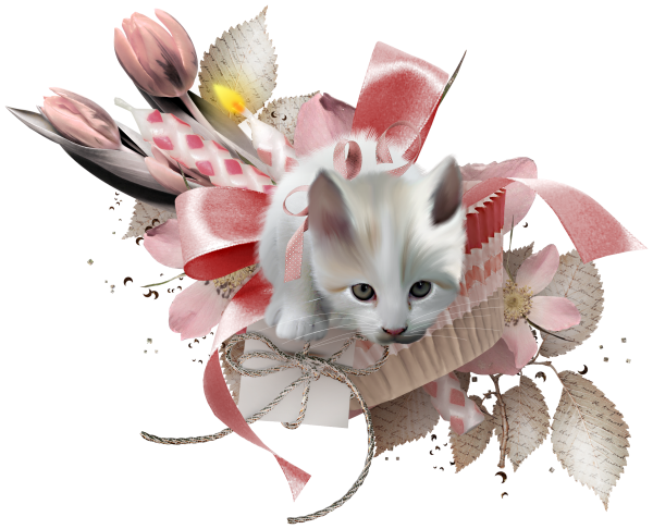 Котенок с букетом арт