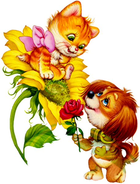 Мультяшный кот с цветами