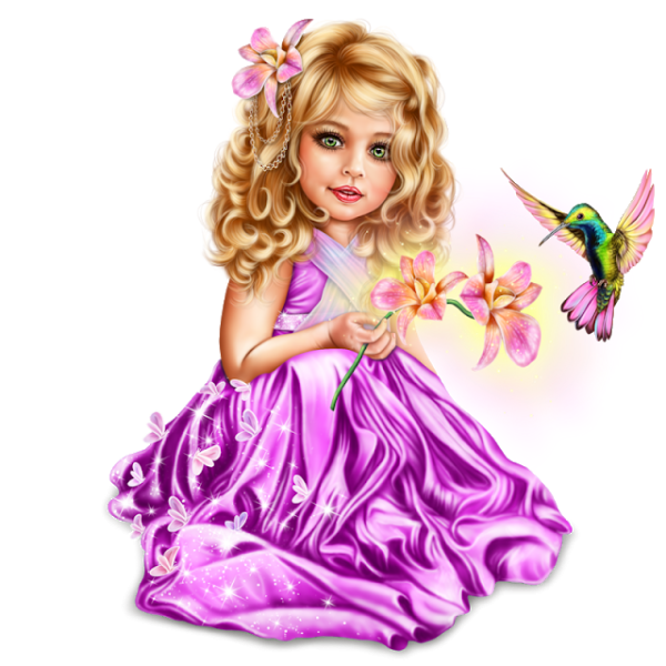 Девочка с цветами на прозрачном фоне