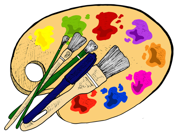 Рисунок Палитры с красками и кисточками