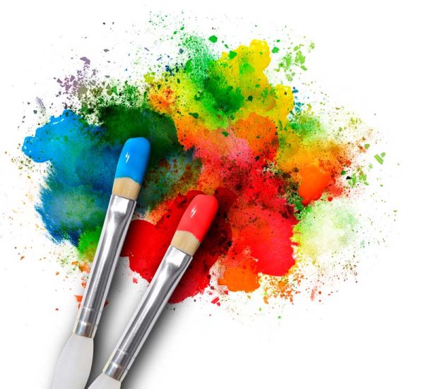 Кисти и краски на прозрачном фоне