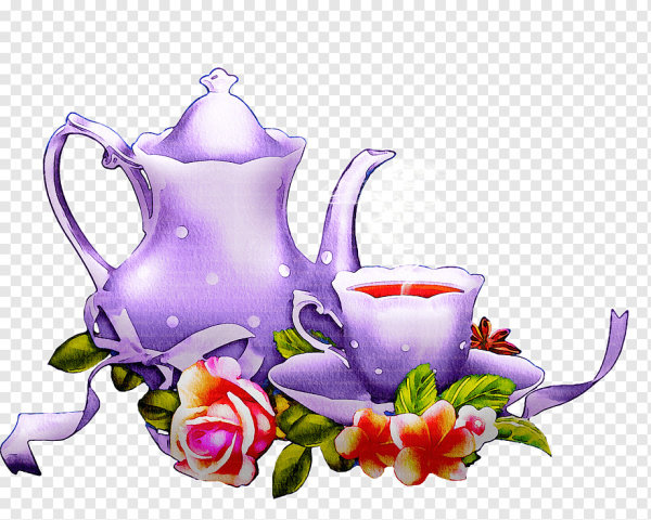 Чайник с чашкой на прозрачном фоне