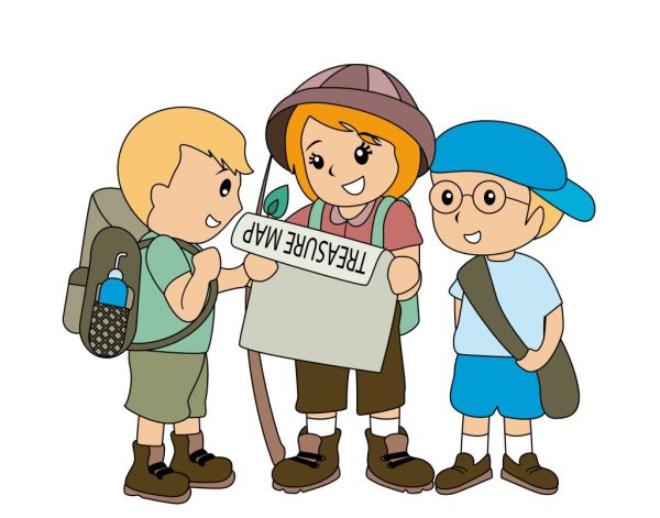 На прозрачном фоне дети ищут клад