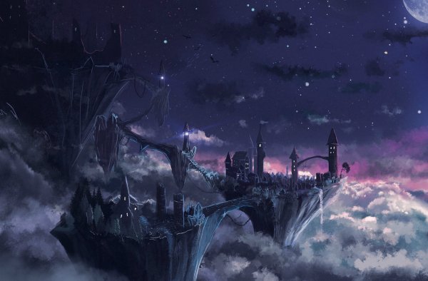 Летающие острова фэнтези ночь
