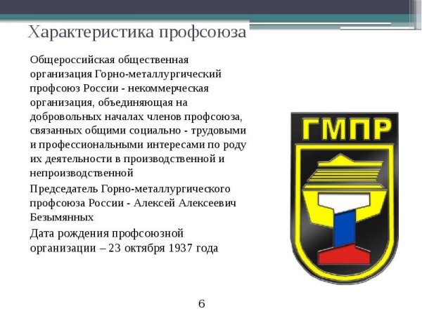 Характеристика профсоюза