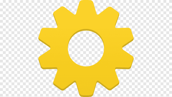 Желтая шестеренка на Красном фоне