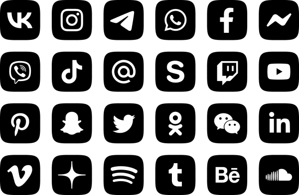 Черно белые значки социальных сетей