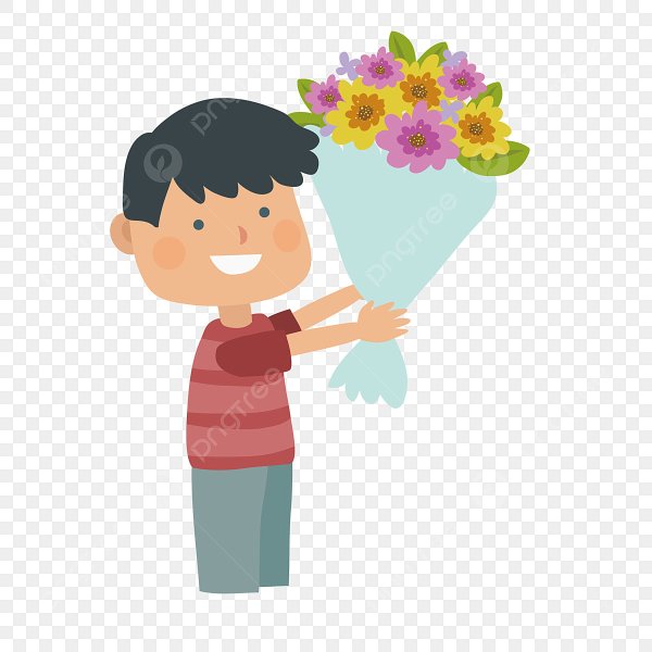 Нарисованный человечек дарит цветок