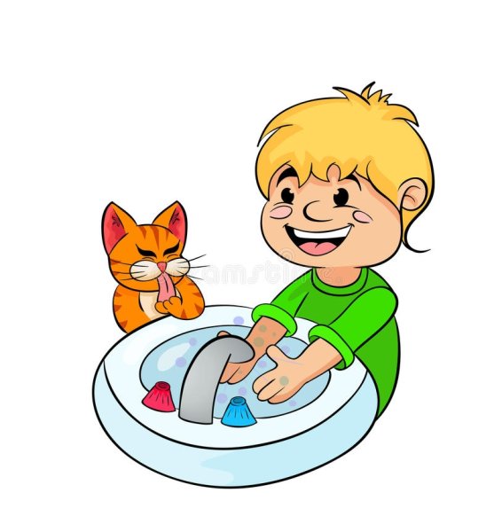 Ребенок умывается на прозрачном фоне