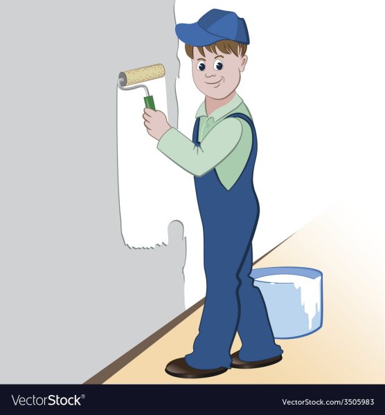 Маляр красит стену для детей