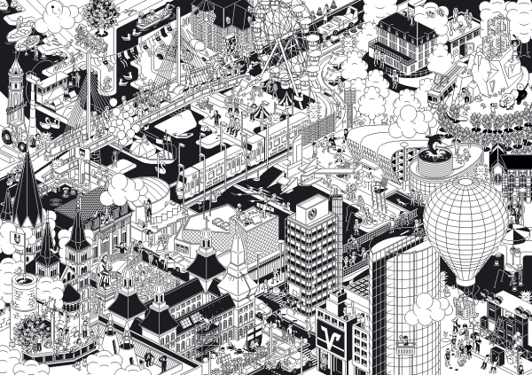 Город арт черно белый сверху
