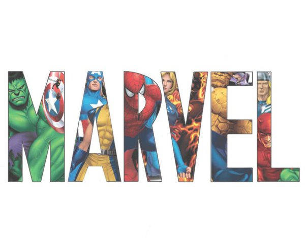 Марвел надпись с героями