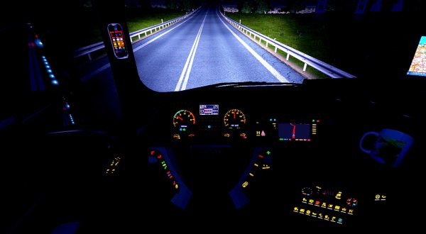 Даф 105 вид с салона ночью