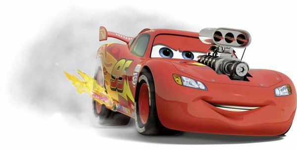 Маккуин из тачек на белом фоне