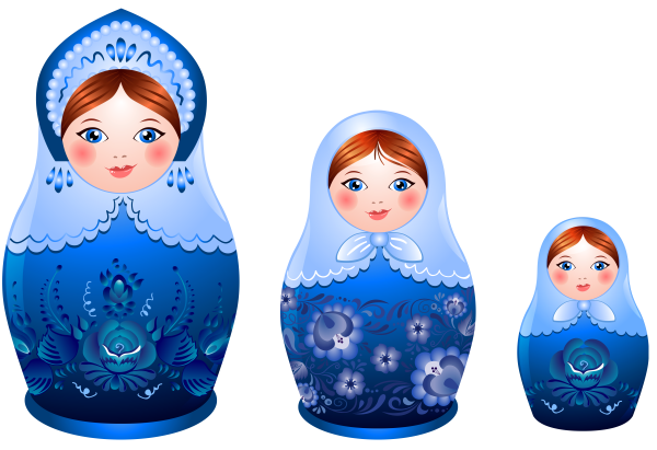 Матрешки Гжель на прозрачном фоне