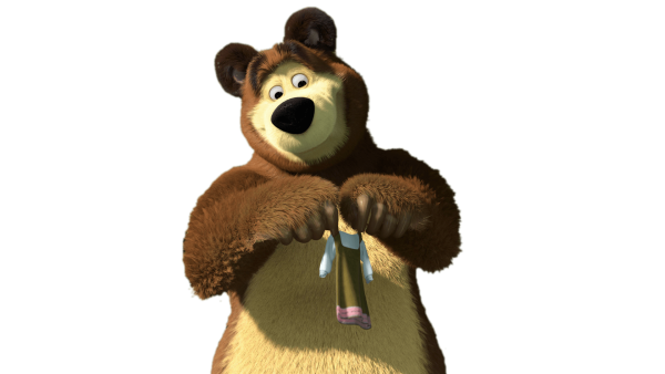 Машка и медведь на белом фоне