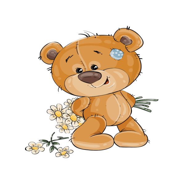 Открытка мишка с ромашками