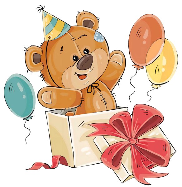 Медвежонок с подарками на тортике