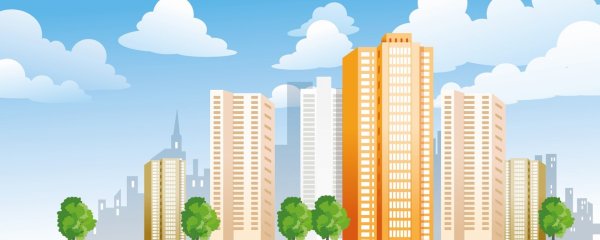 Мультяшный многоэтажный дом в городе